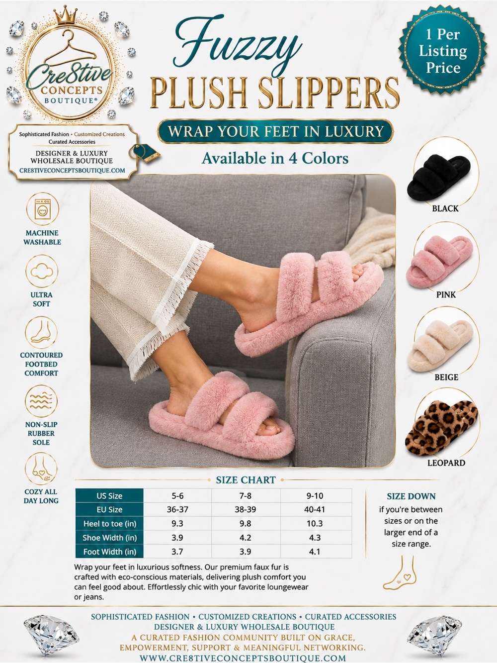 Plush Memory Foam, Fuzzy Non-Slip Cozy Fur Slip-On Slippers-PINK